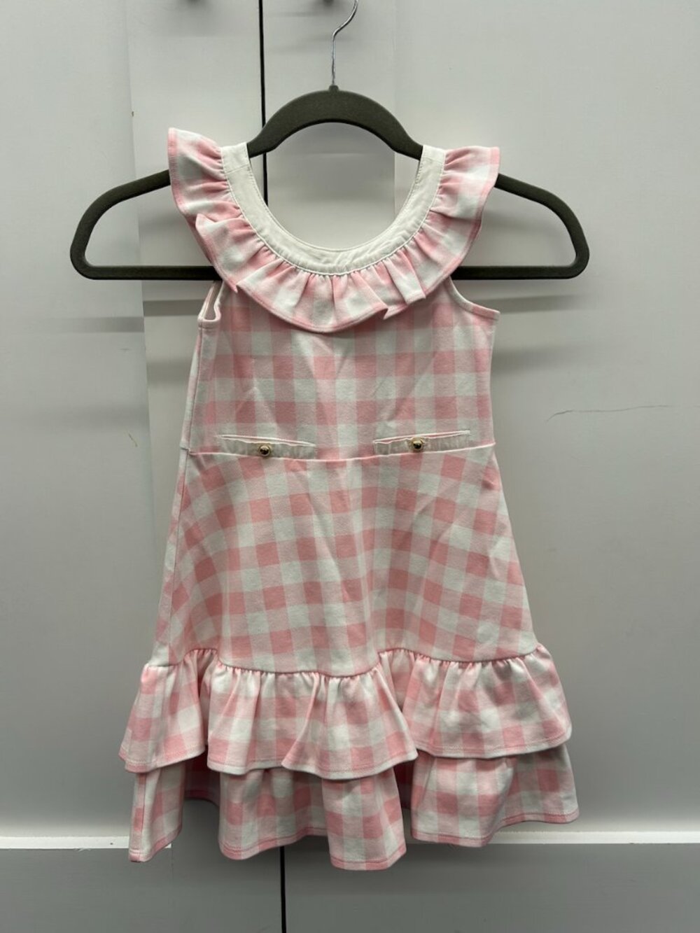 Janie and Jack Pink Gingham Ruffle Ponte Dress Size 5